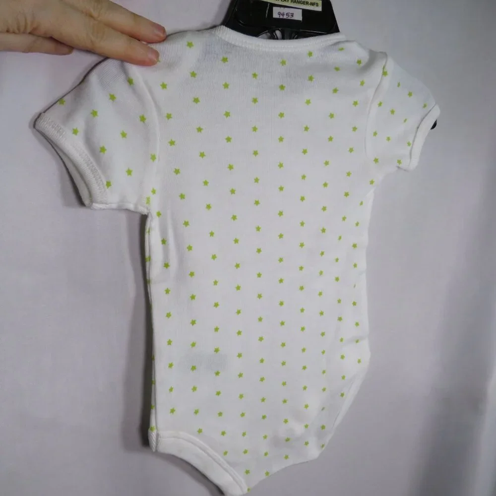 Baby White w Green Stars Rene Rofe Bodysuit 3-6 mts 100% cotton